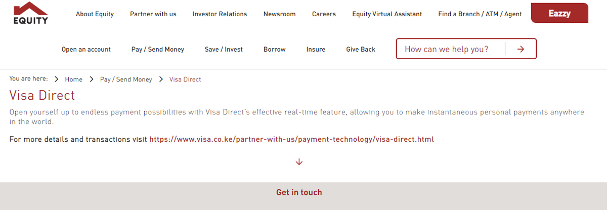MavenCOREnet's tweet photo. @KeEquityBank Lets put it here so that everyone suffering in silence can get a clear answer. On your website, you have a Visa Direct section. However, if one tries to receive money through that system, it fails. Contacting your support people, they direct one to use SWIFT. Did visadirect stop? https://t.co/tMopqdrLzv