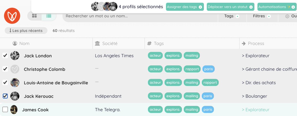 RealHuntool's tweet photo. 𝙒𝙝𝙖𝙩'𝙨 𝙪𝙥 ? Un c'est bien, beaucoup c'est mieux : dans la page contact (https://t.co/QBo28n9rIh) en vue liste, vous pouvez désormais sélectionner plusieurs profils d'un coup avec Shift + clic ... Pratique pour bouger des profils en masse dans un process 👌 https://t.co/S8MR726X2K
