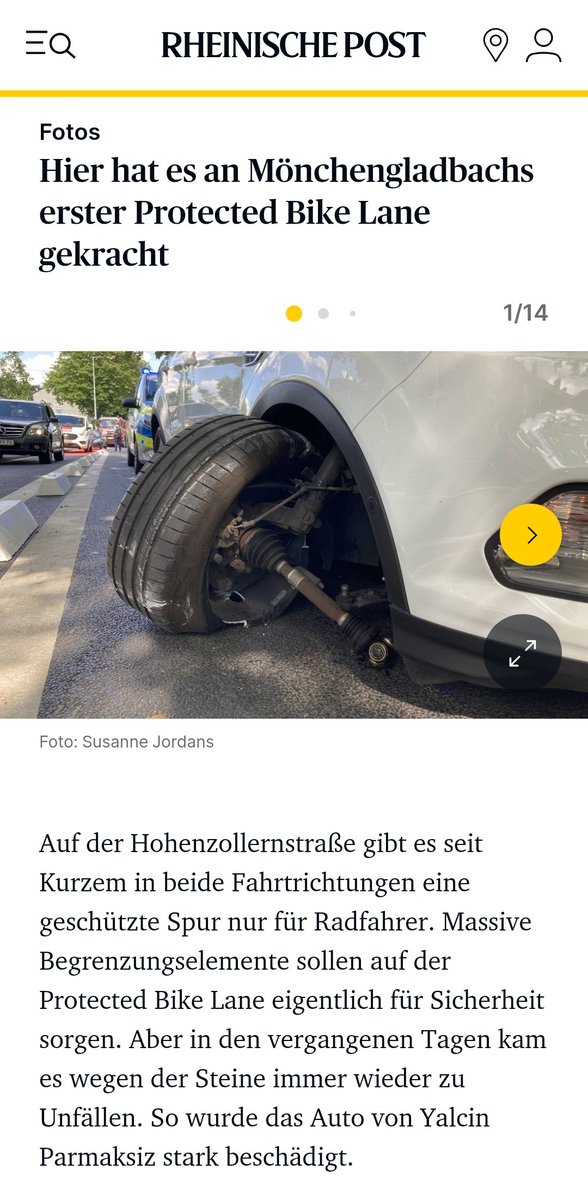 Freue mich sehr, dass die protected Bike Lane auch in Mönchengladbach funktioniert und sehr effektiv Radfahrende vor Pkw und Lkw schützt.