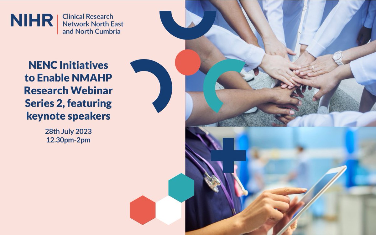 WEBINAR: NENC initiatives to enable NMAHP research 28 July 2023, 12:30pm-2pm All nurses, midwives and allied health professionals (NMAHPs) based within the North East and North Cumbria are welcome to attend Sign up and view the agenda via Eventbrite: eventbrite.co.uk/e/nenc-nmahp-r…