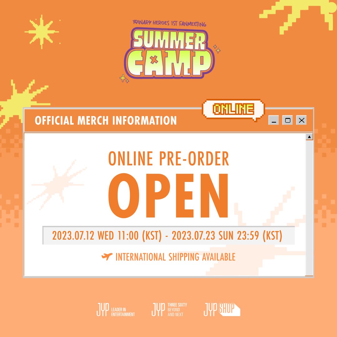 Xdinary Heroes 1st FANMEETING
BAND CLUB XV: 2023 SUMMER CAMP🚌💨

OFFICIAL ONLINE MERCH
PRE-ORDER OPEN

📍JYP SHOP : litt.ly/jypshop

#XdinaryHeroes #엑스디너리히어로즈
#WE_ARE_ALL_HEROES
#BANDCLUB_XV #2023SUMMERCAMP