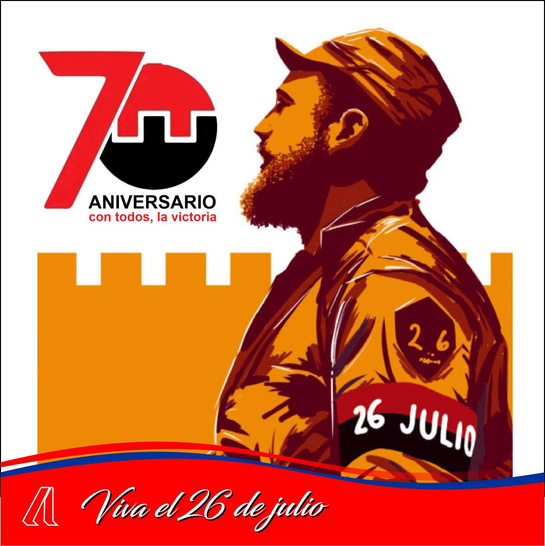 Artex_artecuba's tweet photo. Los trabajadores d Artex a 70 años de la gesta del Moncada, ratificamos  nuestra incondicional defensa  a Cuba y a la revolución.Seguiremos alzando nuestras voces contra el bloqueo genocida d EEUU y al igual que la generación del centenario Seguimos en combate #ConTodosLaVictoria https://t.co/vj3hkSAPrE
