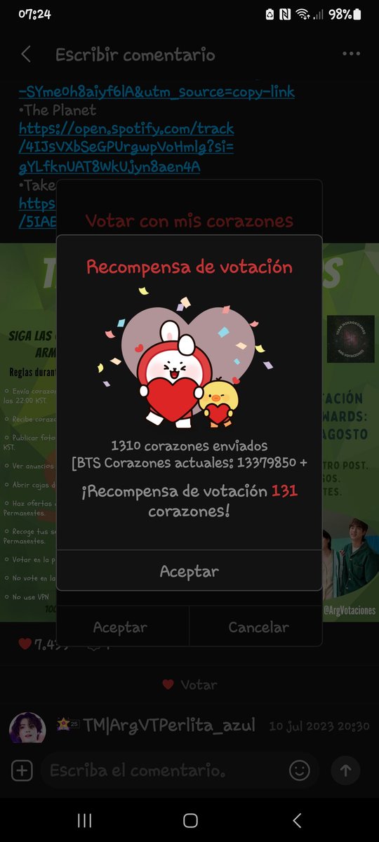 STEFYZAV's tweet photo. @ArgVotaciones Buen dia 💜 dejó mi evidencia 

#TakeTwoByBTS
#TakeTwo @BTS_twt https://t.co/WbMT37lupK