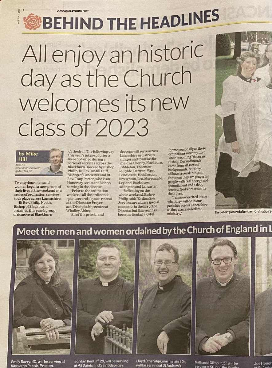 cofelancs's tweet photo. Coverage of recent @cofelancs ordinations #newrevs continues! A great interview by @GrahamLiver @BBCLancashire here with Martin and thanks to @leponline for front page trail and inside features yesterday @BpBlackburn @JillLCDuff @churchofengland @nickjmckee @samcheesman @BDBofE https://t.co/YZ0aFEeOWB