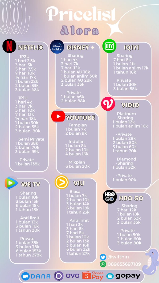 wifthin's tweet image. Haloo, aku open app prem netflix viu we tv sportify canva hbo disney dll🌷

📞order bisa dm or wa we.me/6289653697189 (fast respon)