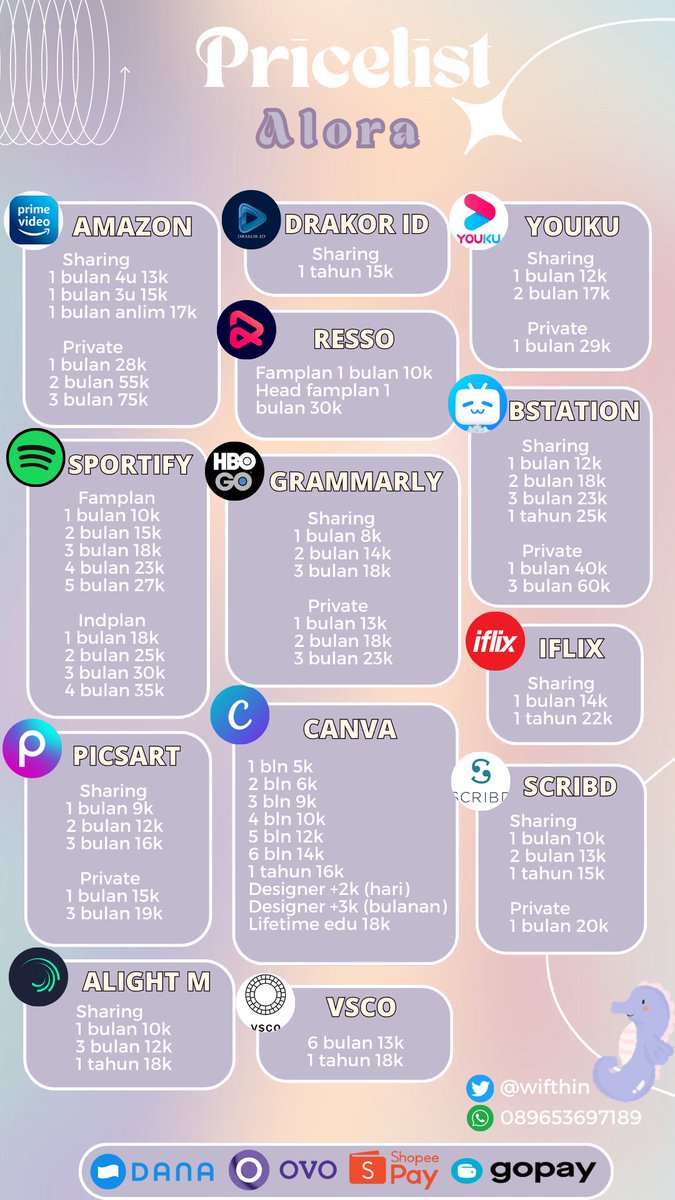 wifthin's tweet image. Haloo, aku open app prem netflix viu we tv sportify canva hbo disney dll🌷

📞order bisa dm or wa we.me/6289653697189 (fast respon)