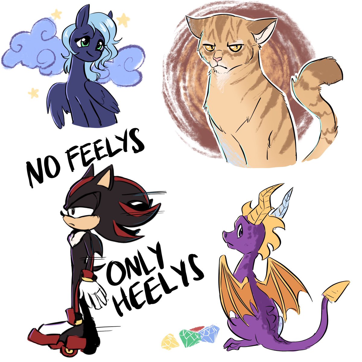 formbextron's tweet image. oop ok here are some no effort doodles

- something the algorithm would hate (a my little pony I once made many years ago. Her name is Lazy Days) @mrteabeast 
- @ItsKittenDev’s angry cat
- spyro @DoolB_SV 
- shadow the hedgehog…. With heelys @Yolodrigo