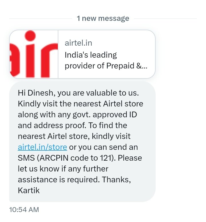 dishimallya's tweet photo. @Airtel_Presence Did you ask to DM to tell me to go to the store? @Airtel_Presence can you share contact number Or email address of grievance officer of Telangana/Hyderabad https://t.co/hvhXBC9Z6A