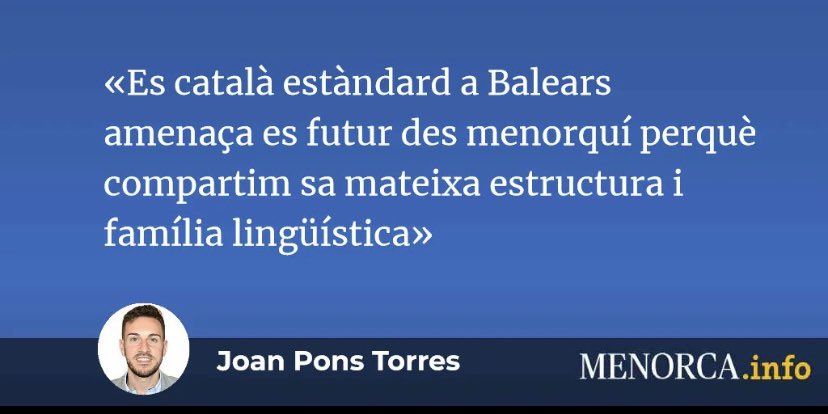 Més que mai, haurem de defensar la nostra llengua. Prohens ha eliminat la DG de Política Lingüística i, a Menorca, PP-VOX, amb Pons Torres conseller de cultura, no suporten que el català sigui una llengua moderna i apta per a tots els usos. El panorama és desolador però hi serem!