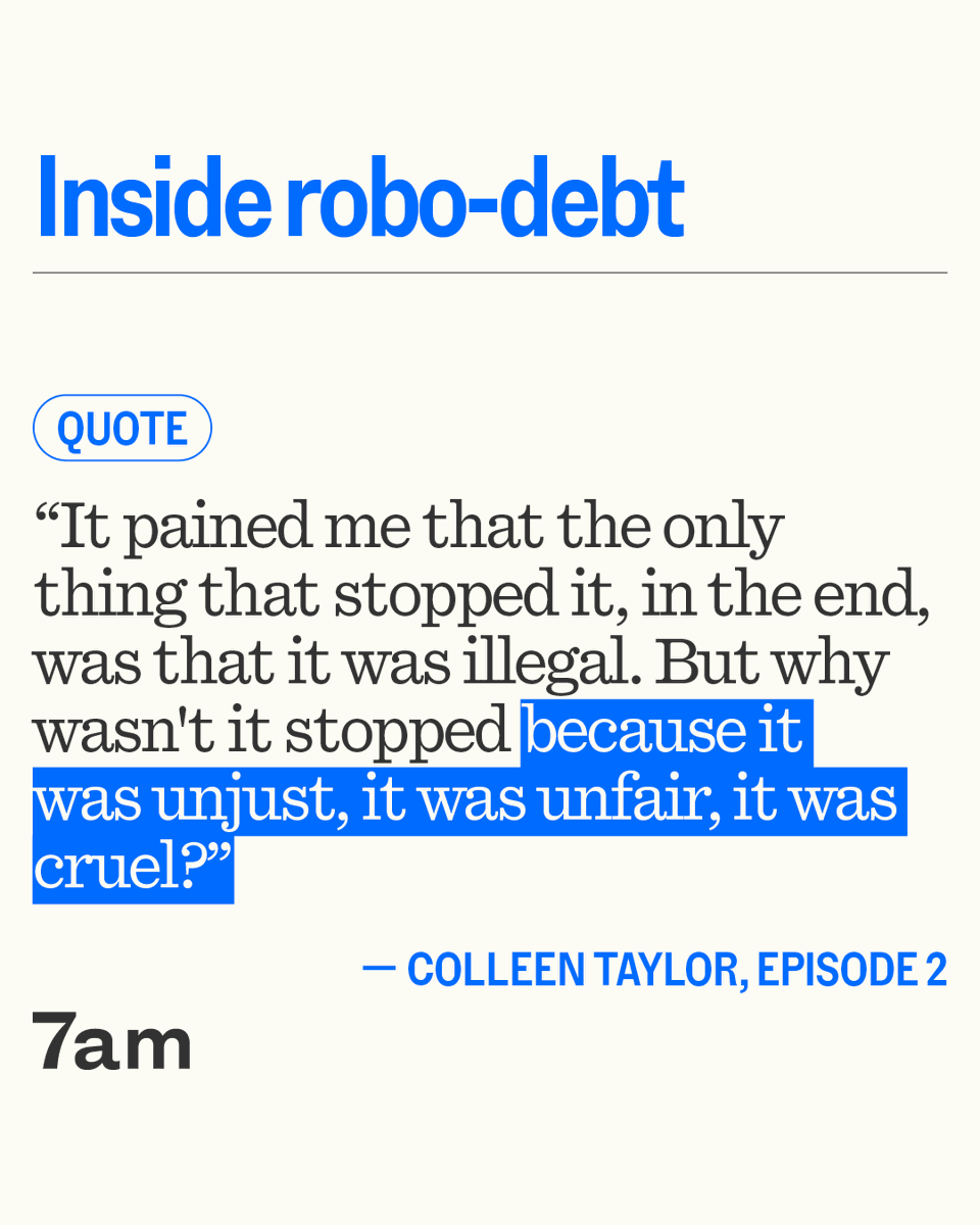 7ampodcast's tweet photo. Today we speak to Centrelink worker-turned-whistleblower Colleen Taylor about what really happened when robo-debt was first rolled out.

https://t.co/G5YQYsMI2M https://t.co/57VWxc9GUr