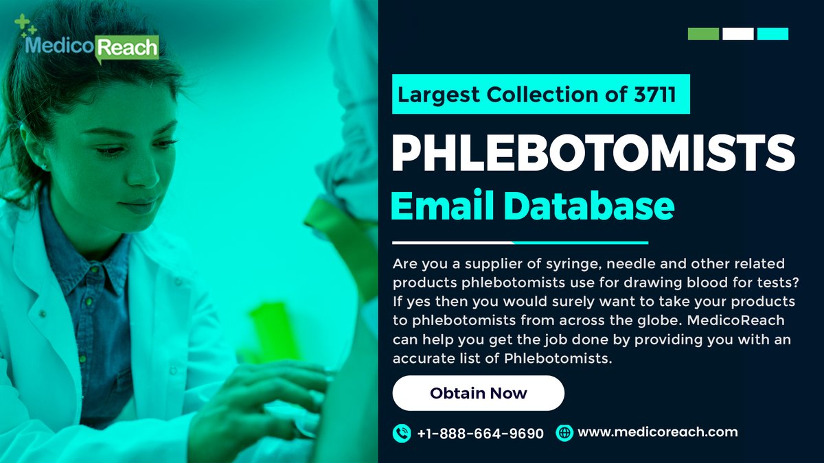 MedicoReach's tweet photo. An accurate & customized phlebotomist email database from MedicoReach can accelerate the success of your marketing campaigns both online & offline.
Learn more: https://t.co/GvZzhTKnEX
#MedicoReach #Phlebotomistemaildatabase #Medicalmarketing #Healthcaredatabase https://t.co/BBSZjSu9Lb