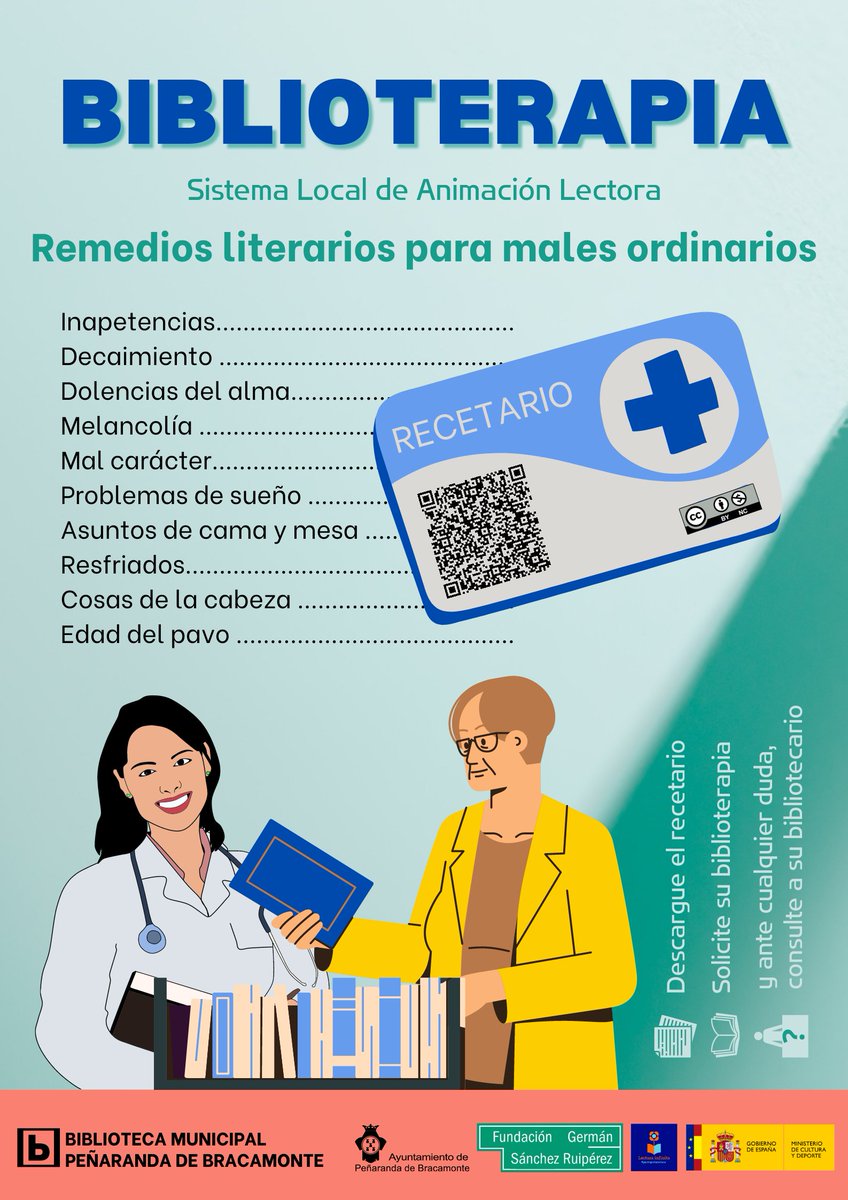 #Biblioterapia es una propuesta de animación lectora que hemos implementado desde la #Biblioteca de Peñaranda para animar el verano y llevar la literatura a lugares sorprendentes, en este caso, a farmacias y centro de salud.
