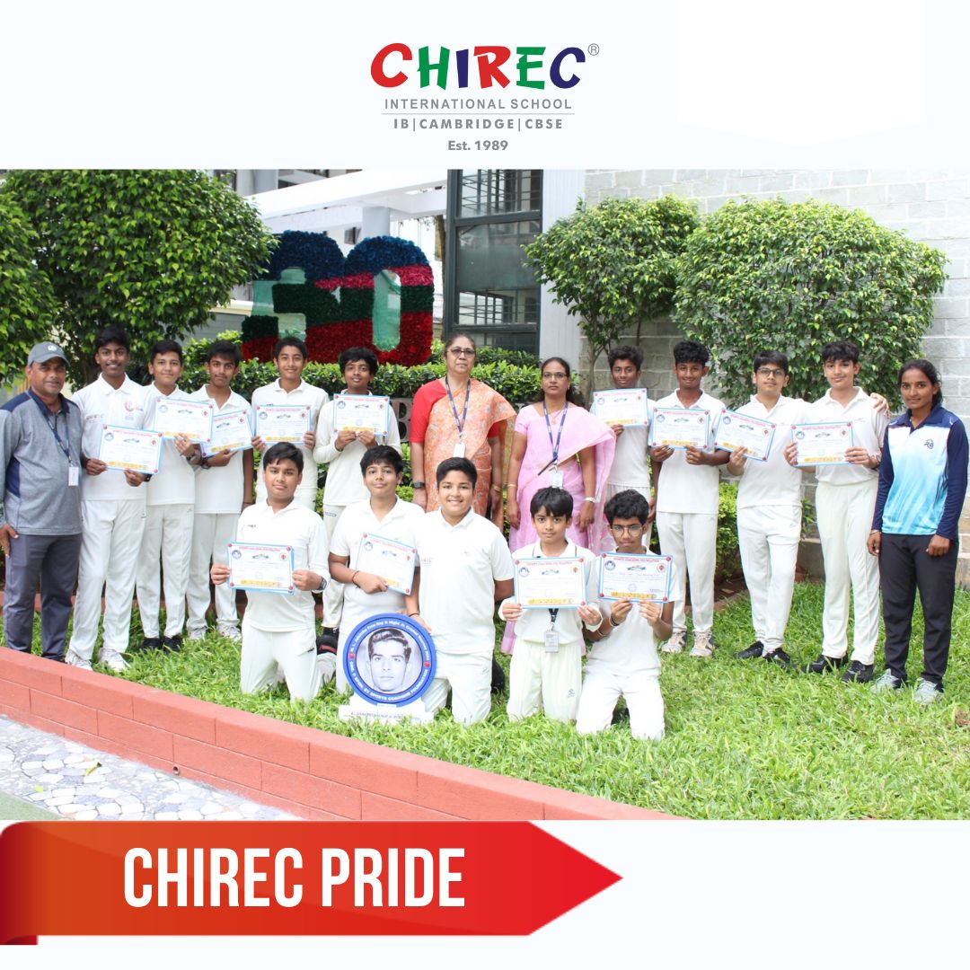 #CHIREC Junior under-14 boys participated in the M.L. Jayasimha #Cricket Tournament held at Sports Coaching Foundation in #Hyderabad & emerged as champions. Abhinav Chowdary, a Grade 9 student scored 120 runs in just 65 balls & was awarded Man of the Series.  #CHIRECPride