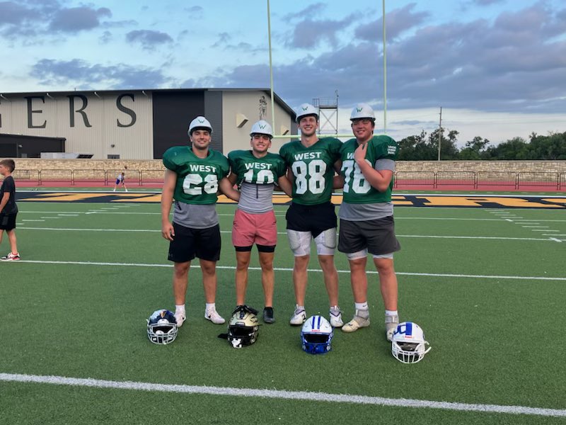 Practice 5 Hard Hats... Jaxon Vikander - LB Manhattan Mason White - DB Andover Central Will Anciaux - TE Kapaun Bradley Bond - OL Goddard #WESTside