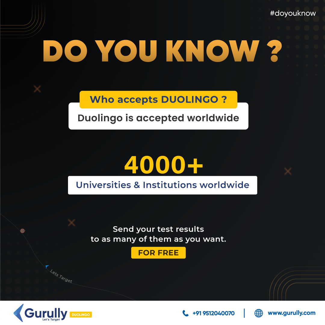 gurullyofficial's tweet photo. Do you know who accepts DUOLINGO?
DUOLINGO is accepted by 4000+ Universities & Institutions worldwide.
You can apply to the university of your dreamsโpractice on our platform for DUOLINGO.
#DUOLINGO #DUOLINGOEnglishTest #GurullyDoYouKnowSeries #letstarget #switchtogurully https://t.co/o6PBqjDaen