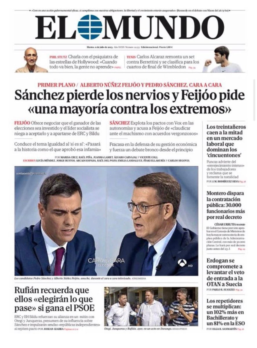 Buenos días! ☀️☕️
#EselMomento 
Quedan 1️⃣2️⃣ días para que España pueda tener un Presidente sereno, moderado y solvente
#EselMomento de superar el Sanchismo 
#EselMomento de sacar a Otegui, ERC y BILDU de la ecuación de la gobernabilidad de España 🇪🇸
#FeijooPresidente