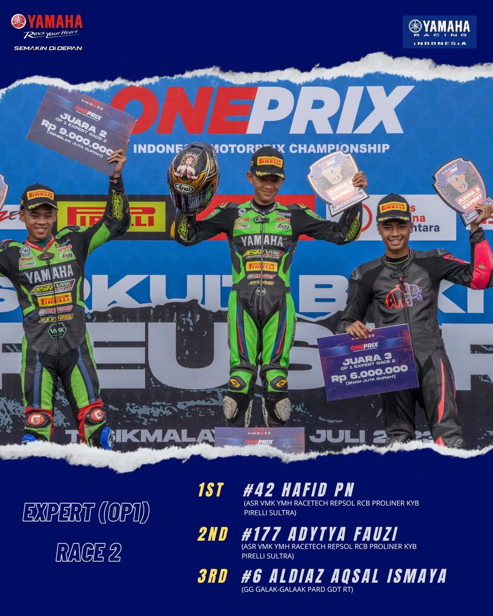 YamahaRacing_Id's tweet photo. Selamat kepada Tim Yamaha yang berhasil meraih Podium🔥✊🏻
#YamahaRacingIndonesia #SemakinDiDepan #Oneprix #MXKing150 #OneprixChampionship2023 https://t.co/tKS9sUO4nE