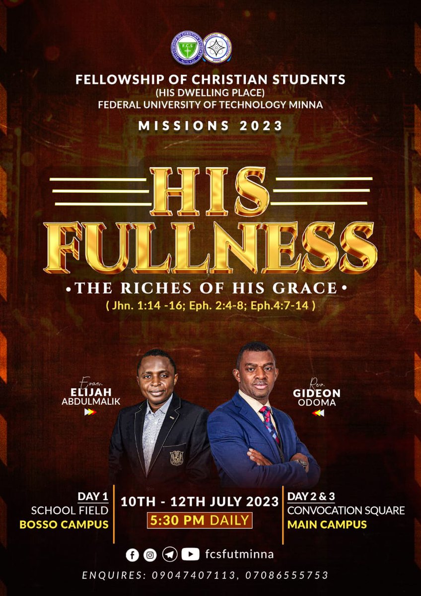 gideonodoma's tweet photo. FUT-Minna and ABU Zaria are in focus this week. See you tonight in Minna, or at least, send in prayers. https://t.co/V9ZNy8376W