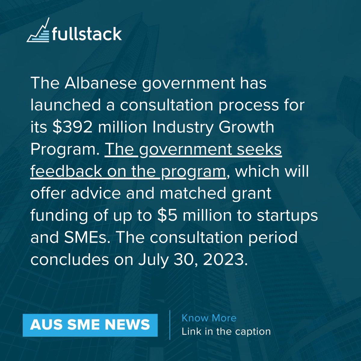 FullstackTax's tweet photo. 📢 Participate in the consultation process for the Industry Growth Program until 30 July 2023. 📢

Want to know more about this program and how you can participate? 

We've summarised it for you. 👇 
https://t.co/3DlI7pxSdb

#aussiesme #sme #startup https://t.co/KLTrEKYp7V