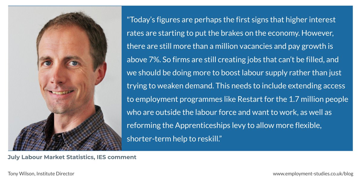 EmploymtStudies's tweet photo. Comment from IES Director @tonywilsonIES on the just-announced Labour Market Statistics from @ONS. The full IES labour market briefing will be circulated later today, you can sign up for our email list here: https://t.co/LahAoGX2Wj https://t.co/D76mCLGlcw