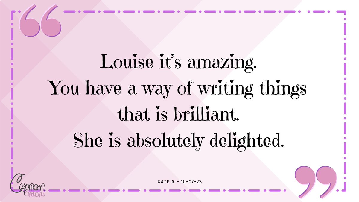 CapricornCreate's tweet photo. ⬆️ (2/2)

Quote on image reads: "Louise it’s amazing. You have a way of writing things that is brilliant. She is absolutely delighted."

#Testimonial #FabulousFeedback #FeelingLoved #CreativeDesign #Creativity #Marketing #HappyCustomer #Designer #SocialMedia #Copywriting https://t.co/tp2hYvyArw