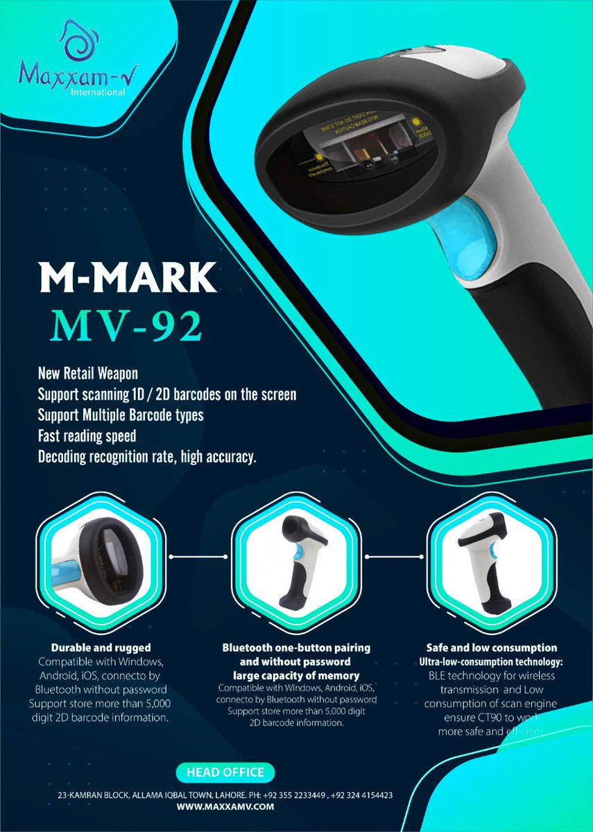 #Wireless #2D #Barcode #scanner #MV-92
#QR #CODE #Reader
#M-#MARK #MV-#92 is wireless #2D barcode #scanner, with perfectly #scanning both #1D and #2D #barcodes, such as #QR #Code, #PDF417, UPC etc. Can read screen/ metal/ glass material barcodes. 
maxxamv.com
