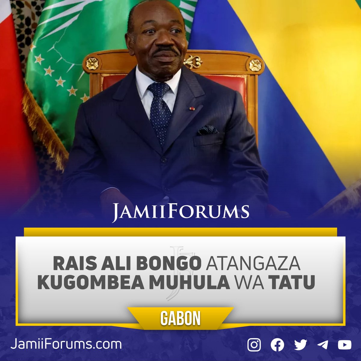JamiiForums's tweet photo. GABON: Rais #AliBongo aliyeingia Madarakani mwaka 2009 akichukua nafasi ya Baba yake, #OmarBongo aliyetawala kwa zaidi ya Miaka 40, ametangaza kuwania Urais tena katika Uchaguzi Mkuu wa Agosti 2023

Bongo alishutumiwa na Kiongozi wa Upinzani Nchini humo, #JeanPing kwa Wizi wa Kura katika Uchaguzi wa Mwaka 2016 ambapo Mpinzani huyo alifutiwa 'Passport' yake na kuzuiwa kusafiri nje ya Gabon kwa Miaka 5

Soma https://t.co/t6VVfJ51Nm

#JamiiForums #Democracy #Governance #JFMatukio