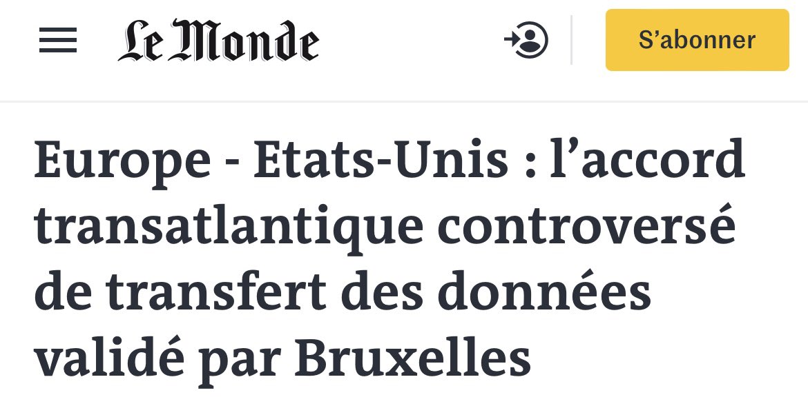 En catimini Ursula Von der Leyen a validé un accord de transfert de nos données personnelles vers les États-Unis !

Le gouvernement français même pas au courant ! 🤦

Les multinationales américaines sont ravies ! Les défenseurs des libertés et nos vies privées beaucoup moins !