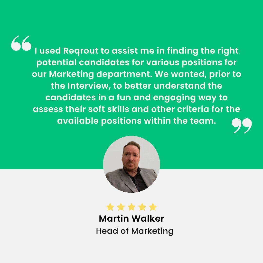 Martin's Reqrout journey showcases our game-changing approach! 
We're proud to help him find outstanding Marketing candidates. Martin's satisfaction motivates us! 

#Testimonial #RecruitmentSuccess #Reqrout
