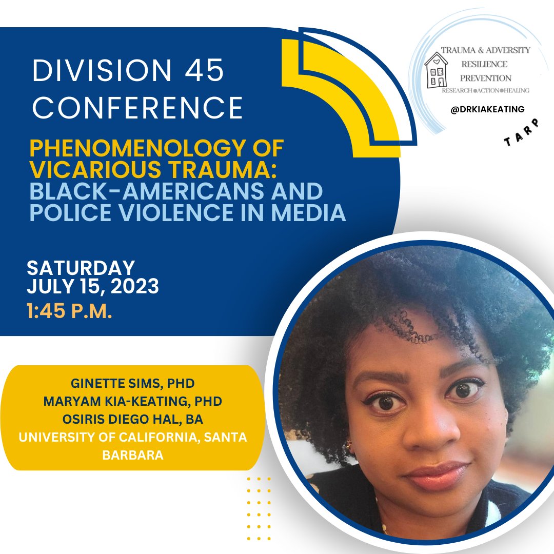 Maryam Kia-Keating (@drkiakeating) on Twitter photo My team is SO excited to present at the APA Division 45 Society for the Psychological Study of Culture, Ethnicity and Race <a href="/apadiv45/">APA Division 45</a> research conference later this week. You don't want to miss their incredible presentations on Saturday 7/15! <a href="/APA/">American Psychological Association</a> <a href="/ucsantabarbara/">UC Santa Barbara</a> <a href="/ggseucsb/">UCSB Gevirtz School</a> 🧵 My team is SO excited to present at the APA Division 45 Society for the Psychological Study of Culture, Ethnicity and Race <a href="/apadiv45/">APA Division 45</a> research conference later this week. You don't want to miss their incredible presentations on Saturday 7/15! <a href="/APA/">American Psychological Association</a> <a href="/ucsantabarbara/">UC Santa Barbara</a> <a href="/ggseucsb/">UCSB Gevirtz School</a> 🧵