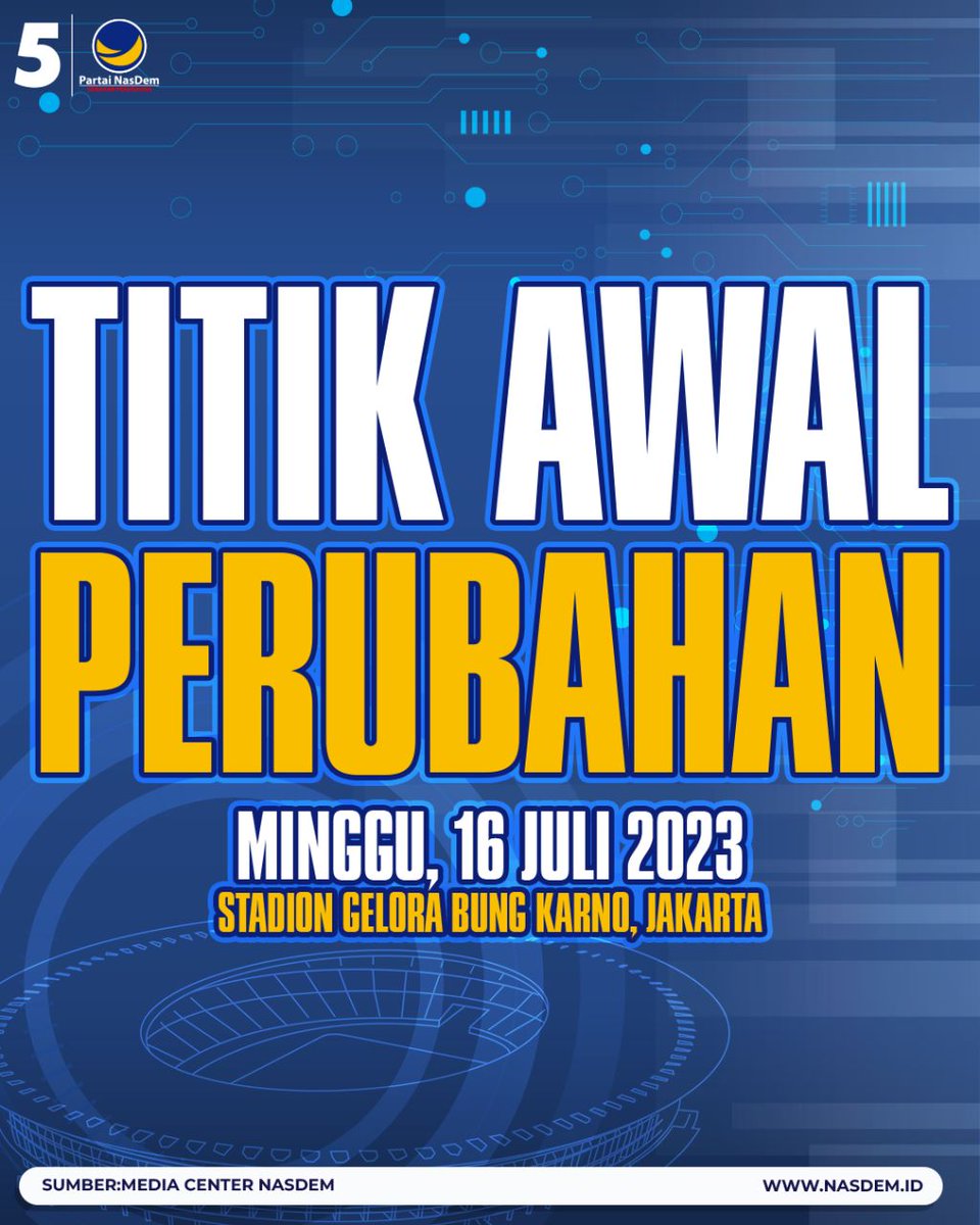 NasDem's tweet photo. Apel Siaga Perubahan Partai NasDem
Minggu, 16 Juli 2023, Gelora Bung Karno, Senayan, Jakarta. 

Titik awal perubahan untuk Indonesia yang lebih baik lagi. 

𝐈𝐭'𝐬 𝐓𝐢𝐦𝐞 𝐑𝐞𝐬𝐭𝐨𝐫𝐚𝐬𝐢 𝐈𝐧𝐝𝐨𝐧𝐞𝐬𝐢𝐚 🇮🇩

#ApelSiagaNasDem
#ItsTimeNasDem
#WisWayaheAnies https://t.co/1o4J3edKPJ
