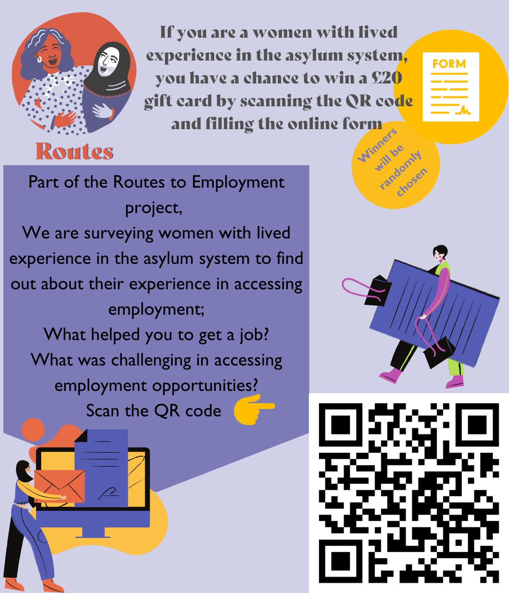 If you are a woman with experience navigating the asylum system in the UK, Routes would love to hear from you about your experiences accessing employment. Scan the QR code to fill in the online form @routeswomen