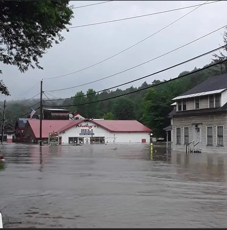 MarkDuclos_'s tweet image. #Devastating #flooding in #SouthernVT on Sunday night and Monday am. Mrs D and I drove through this very street in Londonderry at 4:30 on Sunday afternoon. A few hours later it’s a river. Other pic is Ludlow VT. Word is the water was worse than Irene. Thoughts are w all. #CRE