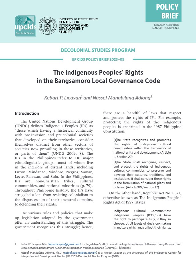 Explore the issues facing Indigenous peoples in the Bangsamoro, and see how they can be addressed. Download FREE policy brief: cids.up.edu.ph/download/indig…