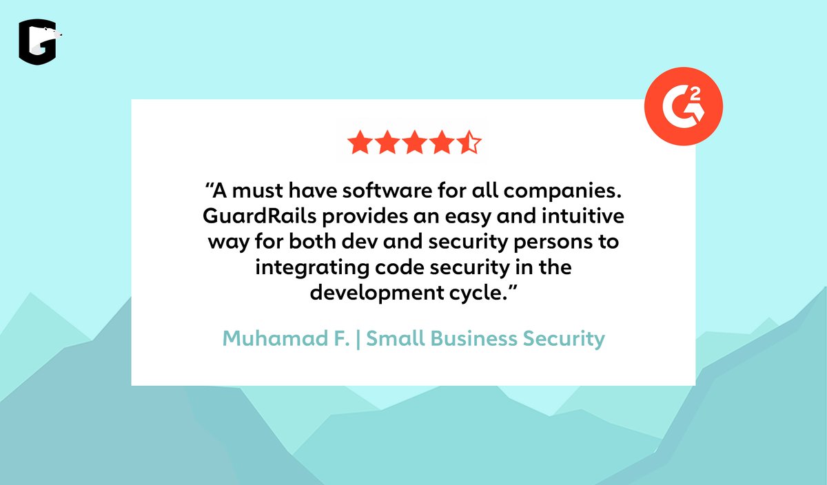 guardrailsio's tweet image. GuardRails is an intuitive, dev-friendly tool to help prevent security mistakes.
Don’t take our word for it - take Muhamad’s!
See what others say about GuardRails - buff.ly/3JLm8eb
#GuardRails #AppSec #DevSecOps #Cybersecurity #G2