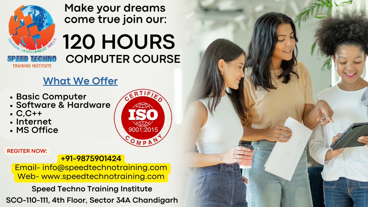 speedtechnotrai's tweet image. * 120 hours computer course,
* 2 hours a day
Become an ISO certified in 2.5 months.
#Basiccomputercourse #internet  #programminglanguage #msofficecourse #softwarehardware #professionalcoaching #professionaltraining  #120hourstraining  #ISOcertificate #ISO9001
Contact-9875901424