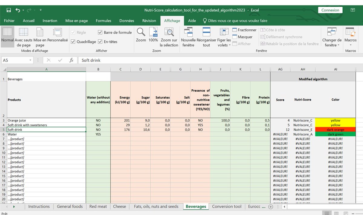 The spreadsheet to calculate the updated version of the #NutriScore validated by the 7 countries that adopted it (🇫🇷🇧🇪🇩🇪🇧🇴🇱🇺🇳🇱🇨🇭), and the FAQ with the calculation methods of the new algorithm are on the website of the French Public Health Agency (SPF) santepubliquefrance.fr/determinants-d…