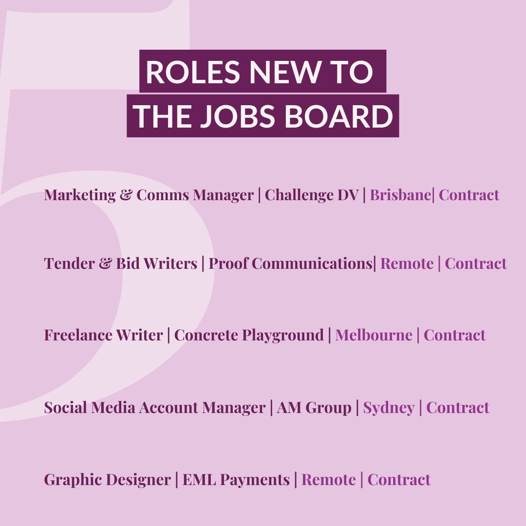 📣LOOKING FOR A NEW GIG?📣 We've rounded up five of the hottest freelance contract roles that are worth your attention:

💎  Marketing &amp; Communications Manager
💎  Tender &amp; Bid Writers
💎  Freelance Writer
💎 Social Media Account Manager 
💎 Graphic Designer 

Tag someone who mig
