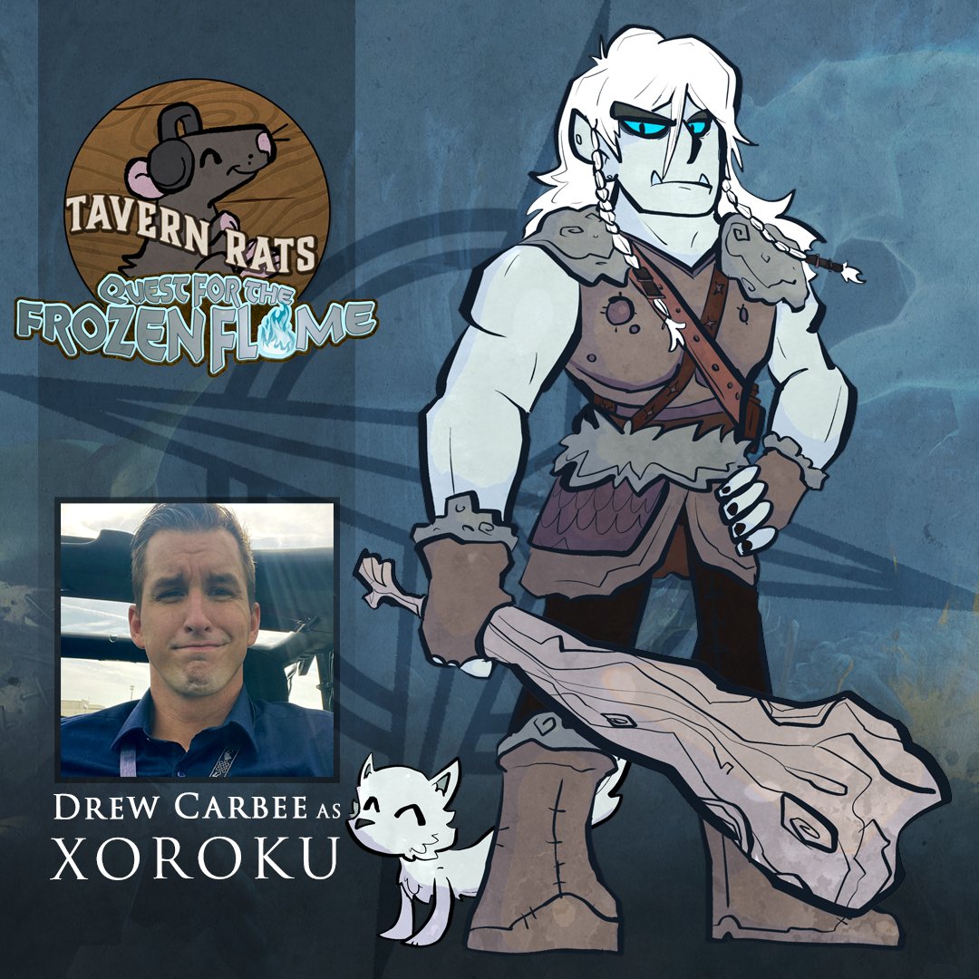 Part of the Broken Tusks in everyone’s mind but his own, Xoroku is a solitary hunter and warrior with a soft spot for animals.

Drew Carbee plays Xoroku the winter orc barbarian on Tavern Rats, a PF2 actual play podcast on <a href="/knowdirection/">Know Direction @knowdirection.bsky.social</a>. Listen now! knowdirectionpodcast.com/2023/07/tavern…