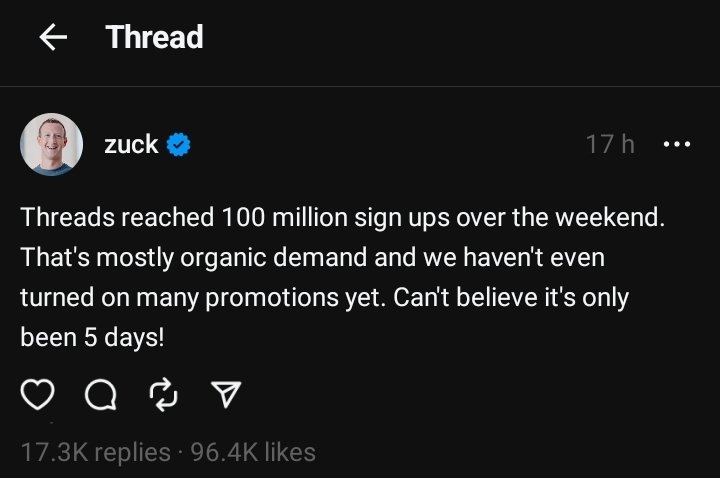 AMGbadebo's tweet image. Threads 100 million sign ups in 5 days. @elonmusk there is no need to worry, your investment is safe 😉. 
A friendly #ThreadsAPI will likely add a few more millions.
@TwitterDev stop driving developers away! @TwitterSupport @Twitter