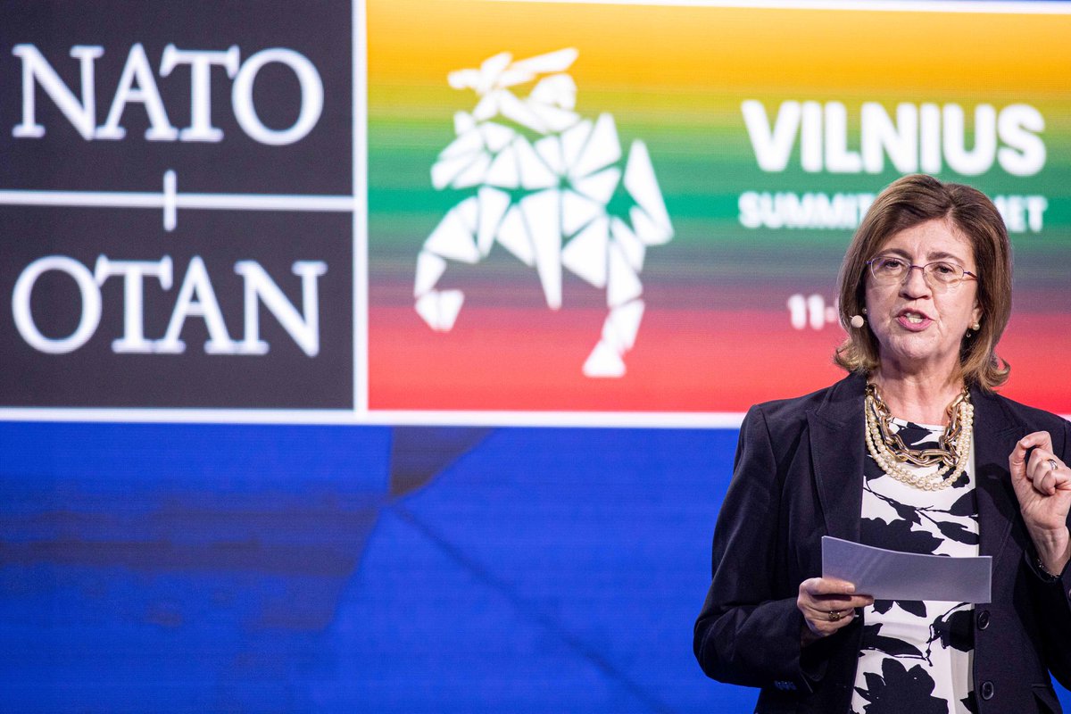 NexusCivil's tweet photo. Russia continues its brutal war against Ukraine. We are facing a dangerous and competitive security environment. The leaders of our alliance will thus be taking very important decisions in Vilnius. Carmen Romero, NATO Acting Assistant Secretary General for Public Diplomacy #NATO https://t.co/Jjy8qinN7q