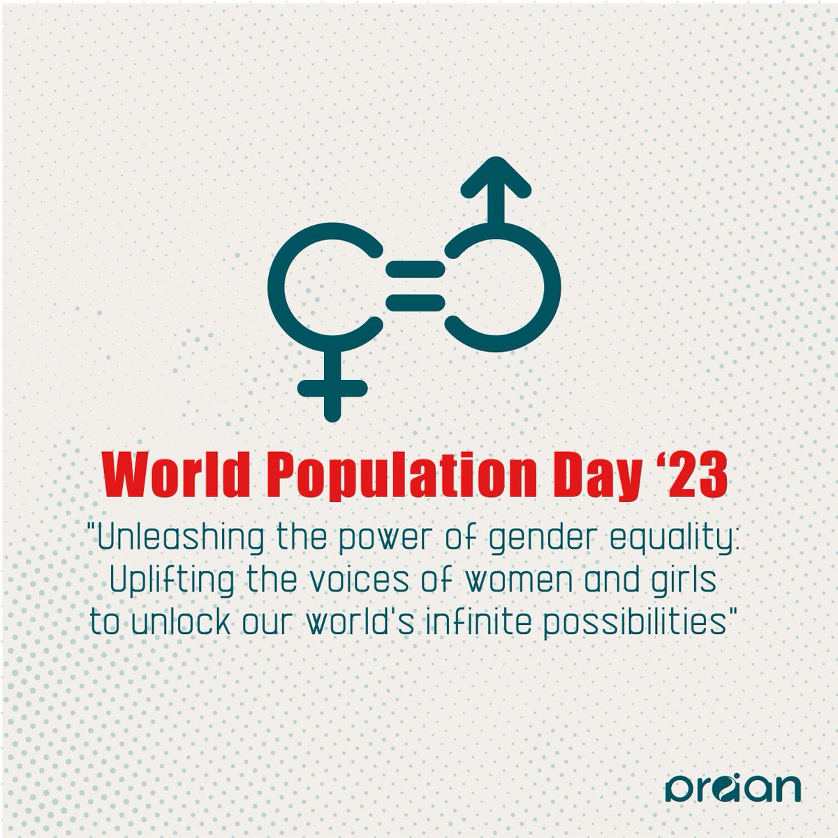 World Population Day ’23 

Today, we come together to celebrate and recognize the immense potential that lies within each and every woman and girl around the globe. 
Let us uplift their voices, and amplify their stories..

#GenderEquality
#WorldPopulationDay
#PRAANbd