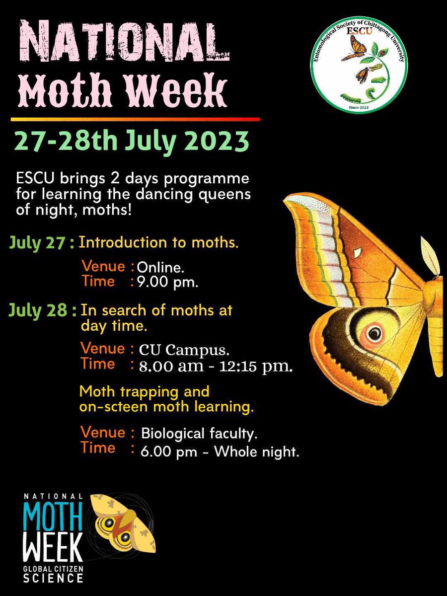 escu2023's tweet photo. “National Moth Week 2023”, organized by ‘ESCU’
You may acquire knowledge on Moths, Moth Searching and Moth trapping and learning them.
For details: https://t.co/wVLHmPCY6l https://t.co/aTAaEaLJlw