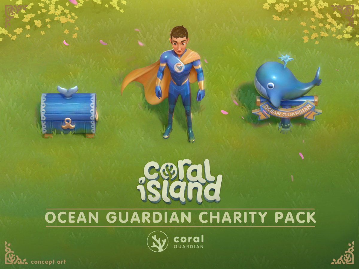 coralislandgame's tweet photo. Limited time offer! Get the Ocean Guardian Charity Pack for just $5! By purchasing this, you'll contribute to conservation efforts ( @CoralGuardian ) &amp; also receive 3 exclusive items:  Ocean Guardian Outfit, Chest &amp; Scarecrow
🏖️https://t.co/qnqRsbRXkS
🌴https://t.co/6H6LokcFuk https://t.co/SlmCIaKfSG
