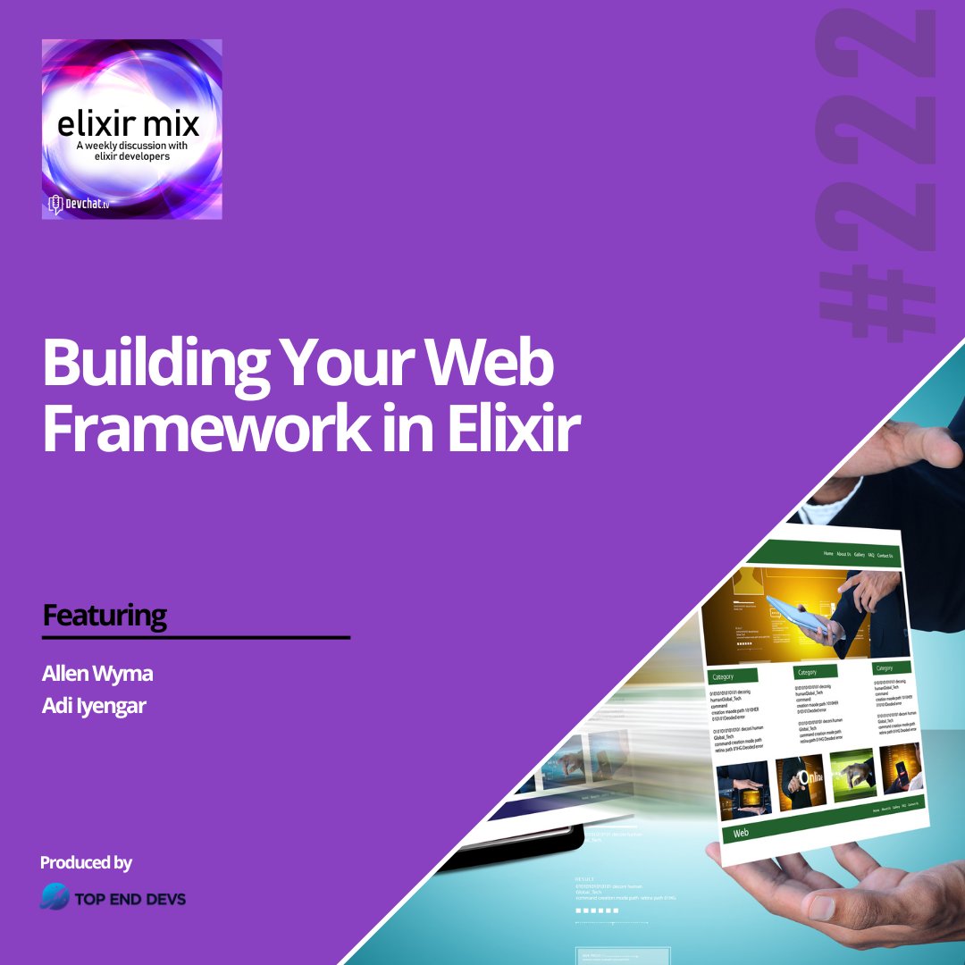 elixir_mix's tweet image. Check out this week's episode of #ElixirMix 
#𝗘𝗠𝘅: Building Your Web Framework in Elixir
rfr.bz/t6ewsvt
