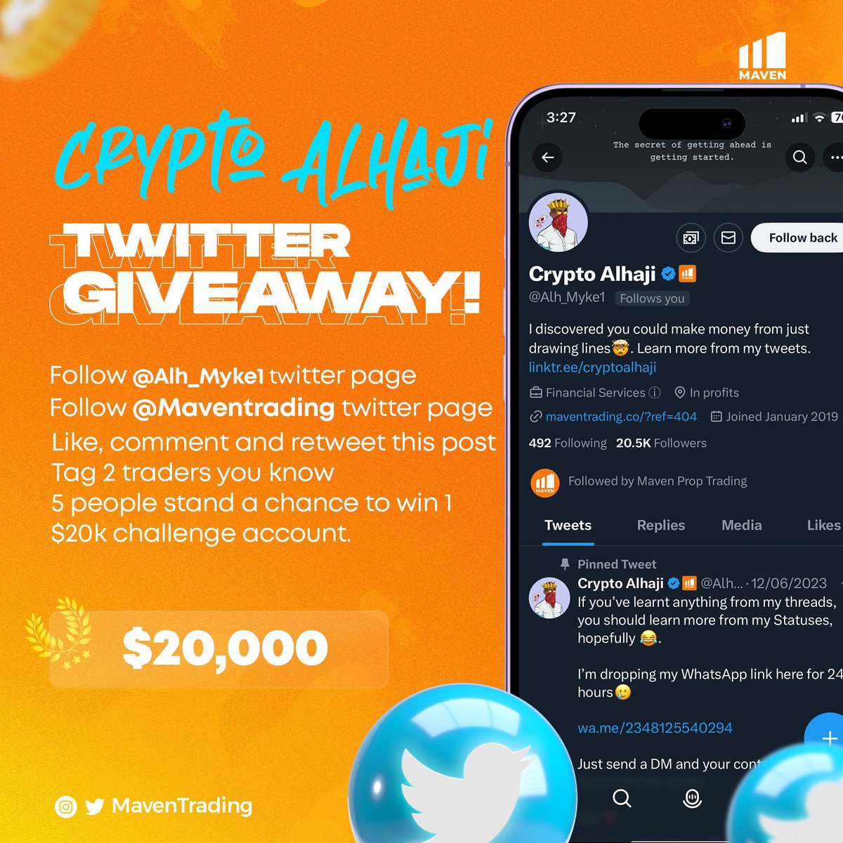 GIVEAWAY alert!

🎁5x 20K challenge acc. Giveaway

✨To join this giveaway :-

⭐️follow <a href="/Alh_Myke1/">Alhaji Myke</a> &amp; <a href="/Web3_Dad/">PaschalBTC(redemption arc)</a> 

⭐️ follow <a href="/Maventrading/">Maven Prop Trading</a> 

⭐️Like &amp; retweet this post.

⭐️Tag 2 traders.

               💫All the best💫