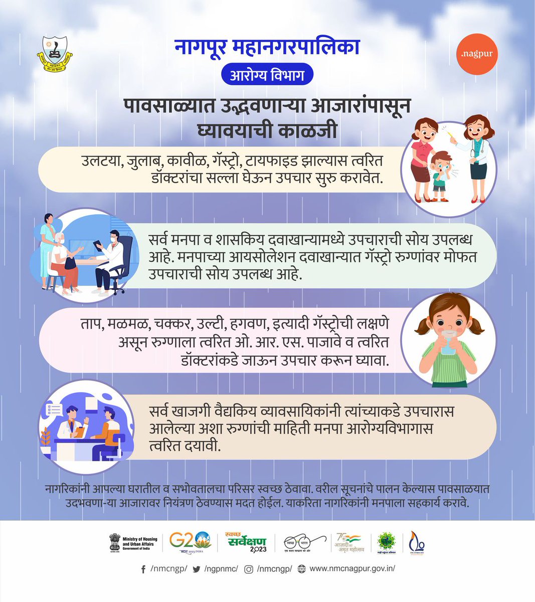 ngpnmc's tweet photo. पावसाळ्यात उद्भवणाऱ्या आजारापासून अशी घ्या काळजी!
स्वच्छता राखा, निरोगी राहा.
.
.
.
.
#monsoon #monsoonseason #rainyday #rain #nature #clouds #raining #weather #rainyseason #monsoon #nmc #nagpur #health #healthylifestyle https://t.co/RRlSGBNpEJ