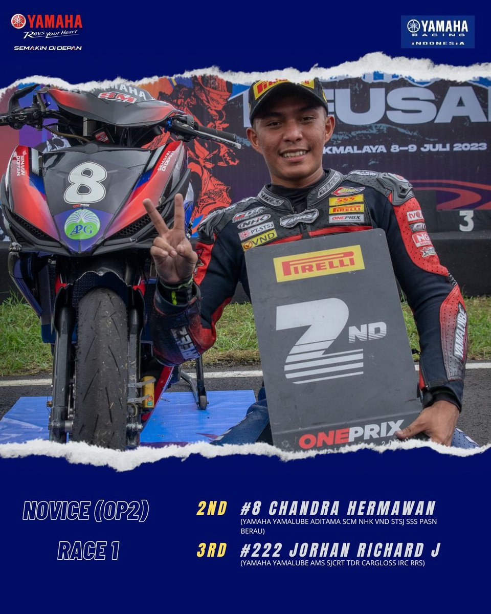 YamahaRacing_Id's tweet photo. Aksi para pembalap Yamaha kelas Novice (OP2) dan Rookie (OP3) bersama #MXKing150 di kejuaraan @oneprixid Round 3 (8-9 Juli 2023) di Sirkuit Bukit Peusar, Tasikmalaya nih Sob!
Selamat untuk Tim Yamaha yang berhasil meraih Podium! Full Gasspoll🔥✊🏻 https://t.co/lpp9cYcqCC