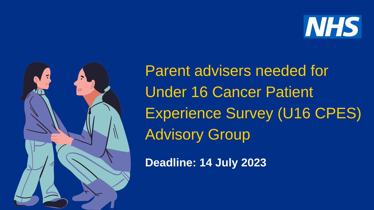 NHS Start With People (@nhscitizen) on Twitter photo We are looking to recruit several enthusiastic individuals to join <a href="/NHSEngland/">NHS England</a>'s refreshed Under 16 Cancer Patient Experience Survey Advisory Group.
➡️england.nhs.uk/get-involved/g… <a href="/TeenageCancer/">Teenage Cancer Trust</a> <a href="/YLvsCancer/">Young Lives vs Cancer</a> <a href="/CwC_UK_Research/">Research at Children with Cancer UK</a> <a href="/CR_UK/">Cancer Research UK</a> Applications close 14 July 2023.
#StartWithPeople We are looking to recruit several enthusiastic individuals to join <a href="/NHSEngland/">NHS England</a>'s refreshed Under 16 Cancer Patient Experience Survey Advisory Group.
➡️england.nhs.uk/get-involved/g… <a href="/TeenageCancer/">Teenage Cancer Trust</a> <a href="/YLvsCancer/">Young Lives vs Cancer</a> <a href="/CwC_UK_Research/">Research at Children with Cancer UK</a> <a href="/CR_UK/">Cancer Research UK</a> Applications close 14 July 2023.
#StartWithPeople