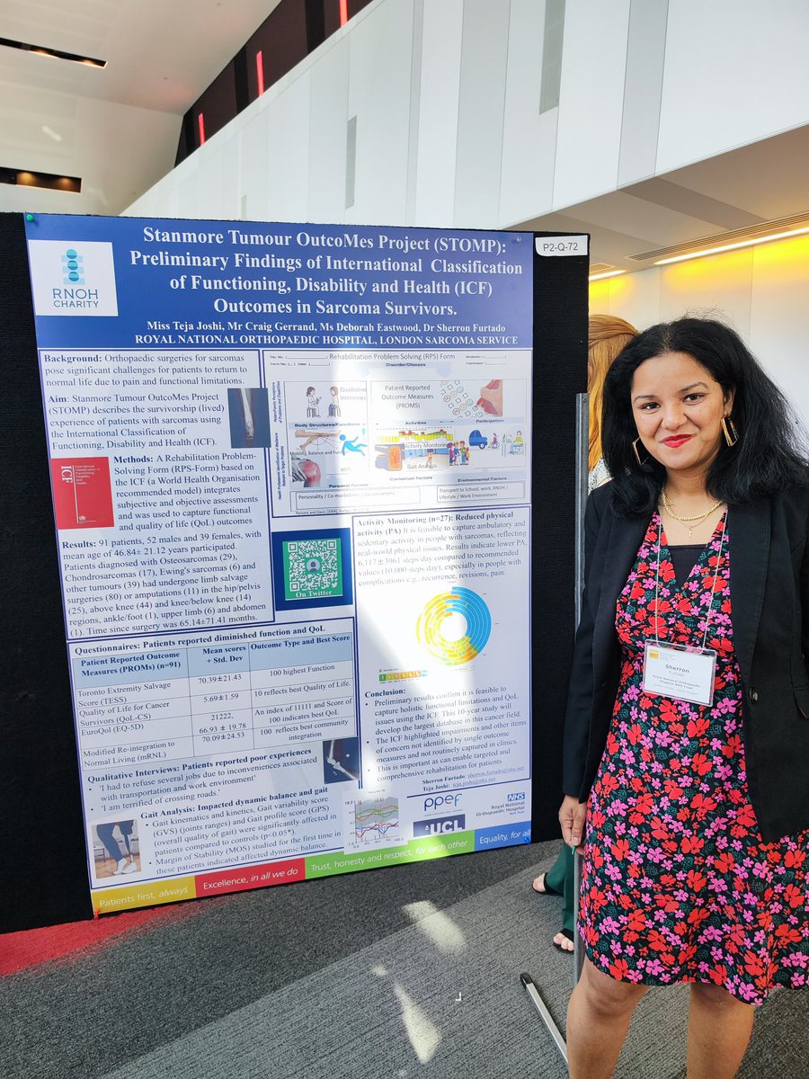 sherron_furtado's tweet photo. Presenting Stanmore Tumour OutcoMes Project(STOMP) frm @RNOHnhs at #ISPGR2023. Lots of interest, this 10-year study quantifies #functional #outcomes in #holistic #personalised ways. Prelim results show several #physicallimitations & reduced #QoL @OrthoOncTherapy @MSKOncoResearch! https://t.co/0RnHEVc0gO